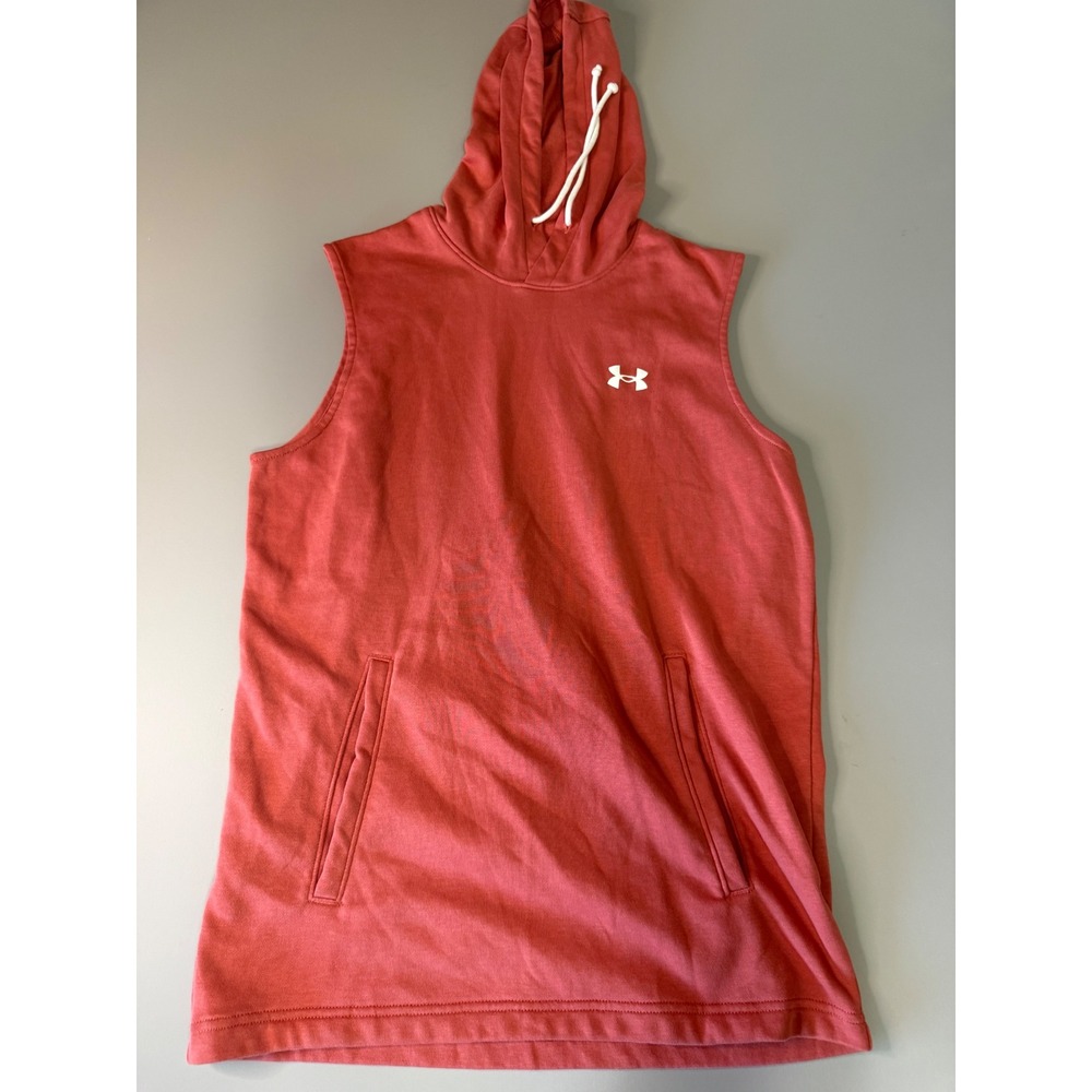 Under Armour Mens Sleeveless Hoodie French Terry Gym Vest Red Small